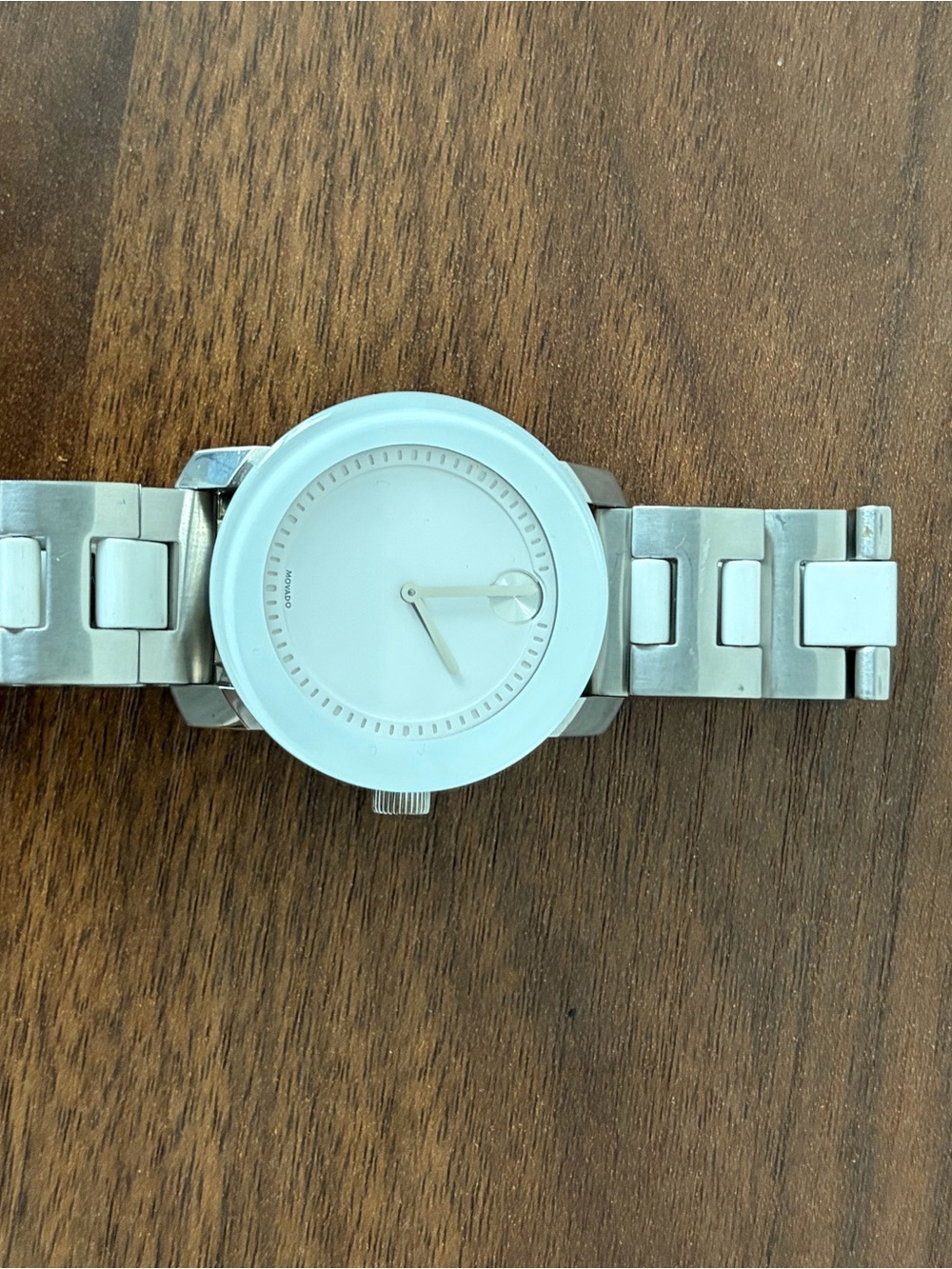 Movado Stainless Steel Silver and White Minimalist Bracelet Watch